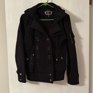 Black double breasted hooded jacket - Size: M